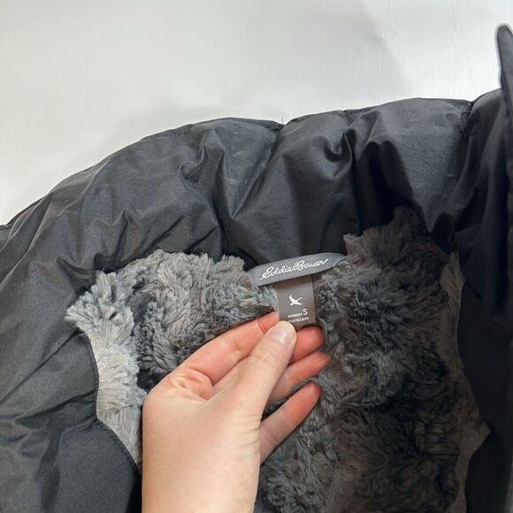 Eddie Bauer Goose Down Parka Vest Women’s Small Black Fur Lined Black Ladies - Picture 9 of 10